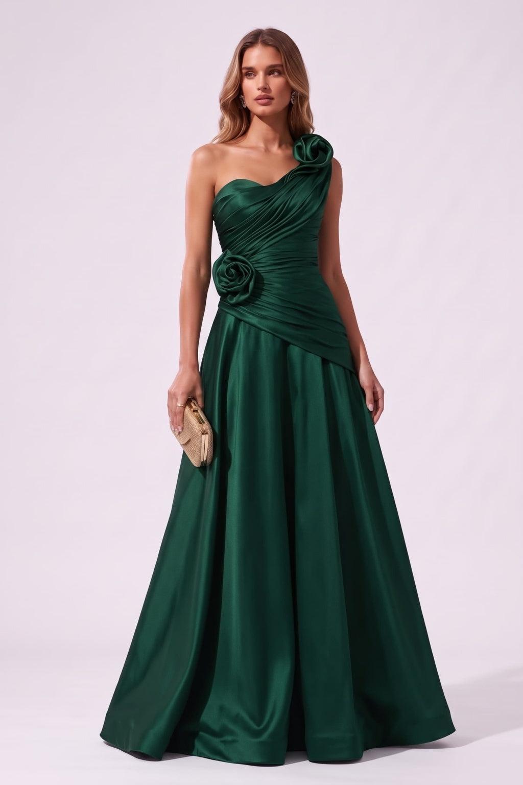 A-Line Floor Length Satin Special Occasion Dress CS1100 - Hunter Green - COCOMELODY
